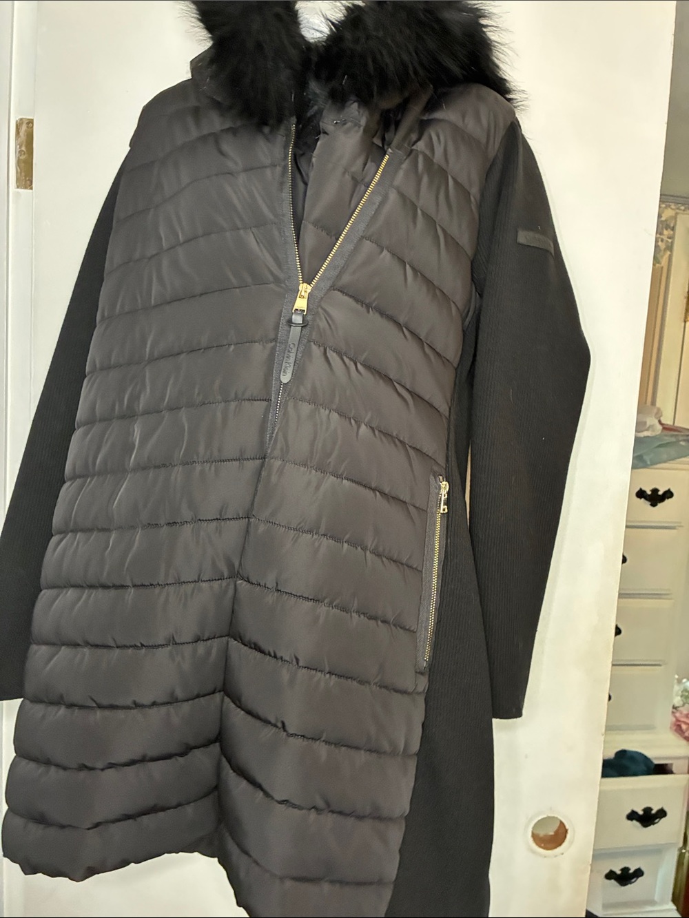 Calvin Klein Performance Black Quilted Puffer Jacket with Knit Sleeves